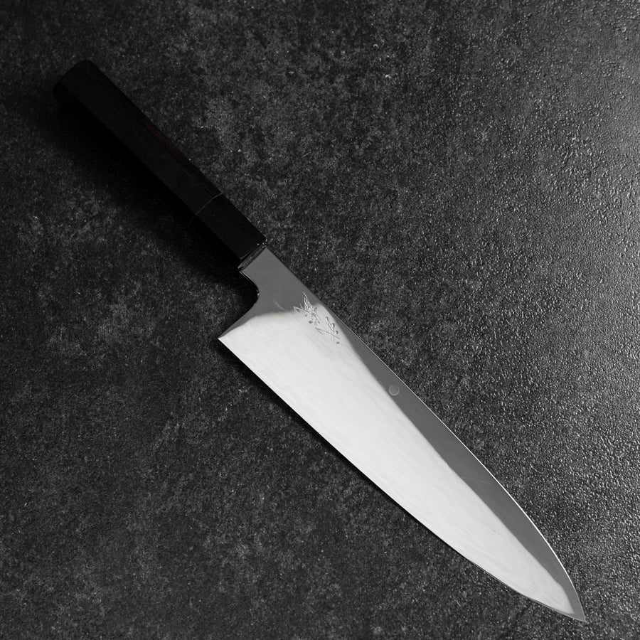 Gyuto White Steel #1 Specchio Luna Fuji Acqua Honyaki Manico Bufalo Ebano 240mm