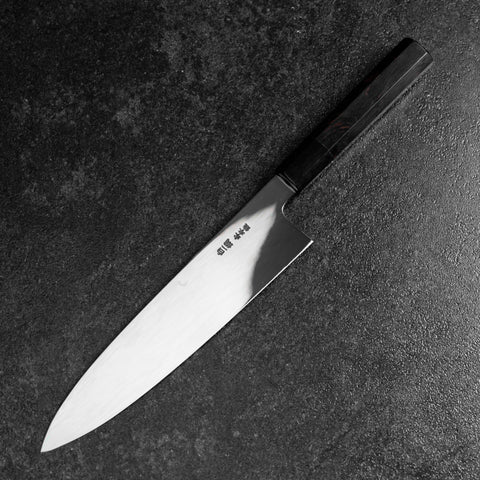 Gyuto White Steel #1 Specchio Luna Fuji Acqua Honyaki Manico Bufalo Ebano 240mm
