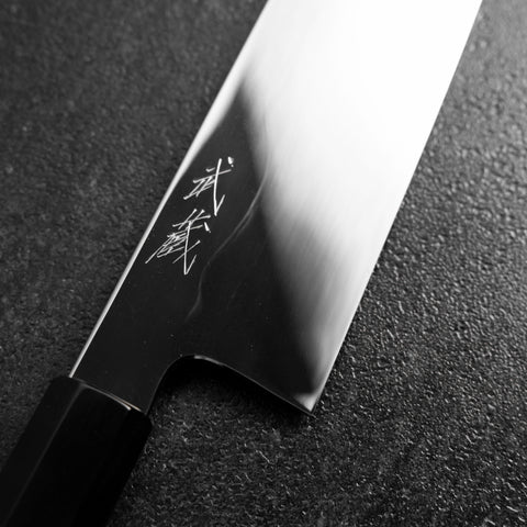 Gyuto White Steel #1 Specchio Luna Fuji Acqua Honyaki Manico Bufalo Ebano 240mm