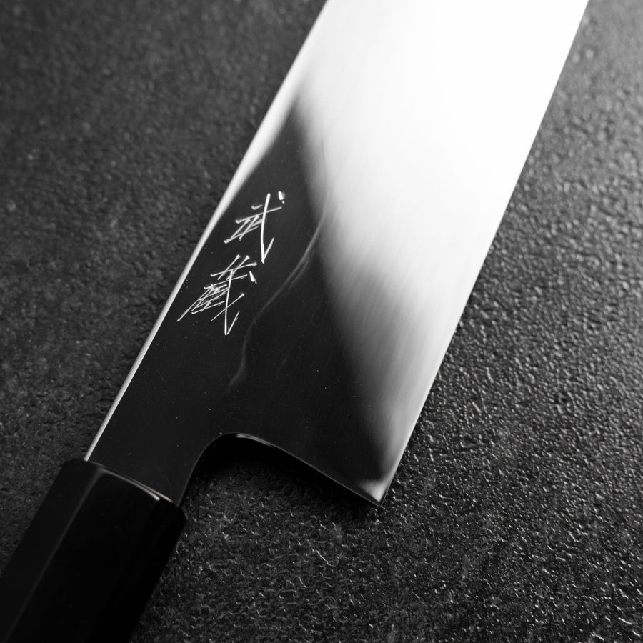 Gyuto White Steel #1 Specchio Luna Fuji Acqua Honyaki Manico Bufalo Ebano 240mm