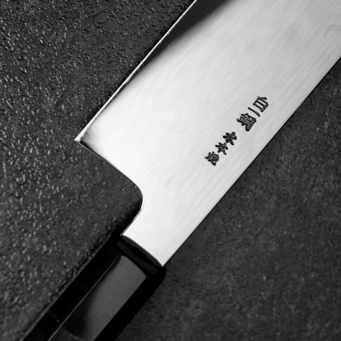 Gyuto White Steel #1 Specchio Luna Fuji Acqua Honyaki Manico Bufalo Ebano 240mm