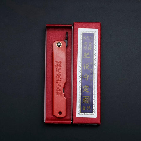 Higonokami Aogami Clad Tsuchime 100mm with Red Sheath-[Musashi]-[Japanese-Kitchen-Knives]