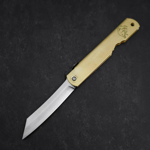 Higonokami Aogami Eto Inoshishi 80mm Brass-[Musashi]-[Japanese-Kitchen-Knives]