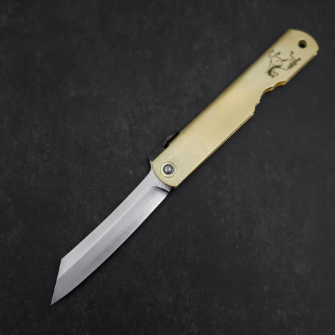 Higonokami Aogami Eto Uma 80mm Brass-[Musashi]-[Japanese-Kitchen-Knives]