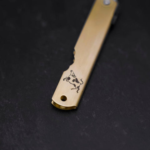Higonokami Aogami Eto Ushi 80mm Brass-[Musashi]-[Japanese-Kitchen-Knives]
