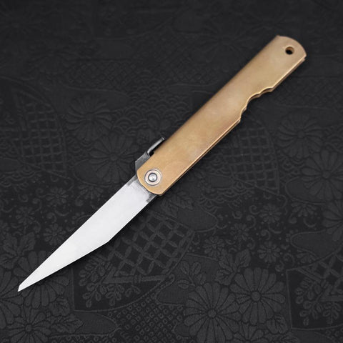 Higonokami Aogami Kurouchi Single Blade 100mm Brass-[Musashi]-[Japanese-Kitchen-Knives]