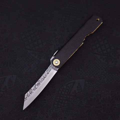 Higonokami VG-10 Tsuchime Black Leather 100mm-[Musashi]-[Japanese-Kitchen-Knives]
