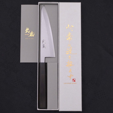 Honesuki Boning Knife Blue Steel #2 Damascus Buffalo Ebony Handle 150mm-[Musashi]-[Japanese-Kitchen-Knives]