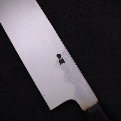 Kama Usuba(Kansai) Blue Steel #2 Suminagashi Buffalo Ebony Handle 180mm-[Musashi]-[Japanese-Kitchen-Knives]
