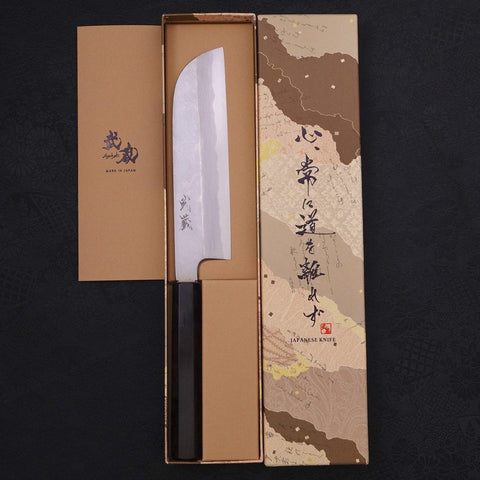 Kama Usuba(Kansai) Blue Steel #2 Suminagashi Buffalo Ebony Handle 180mm-[Musashi]-[Japanese-Kitchen-Knives]