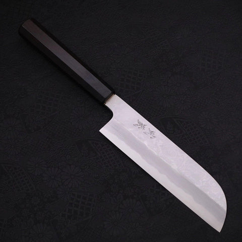Kama Usuba(Kansai) Blue Steel #2 Suminagashi Buffalo Ebony Handle 180mm-[Musashi]-[Japanese-Kitchen-Knives]