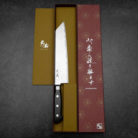 Kiritsuke AUS-10 Damascus Black Western Handle 210mm-[Musashi]-[Japanese-Kitchen-Knives]