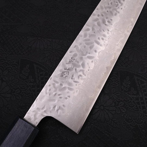 Kiritsuke AUS-10 Tsuchime Damascus Dark-Blue Urushi Handle 240mm (9.4”)-[Musashi]-[Japanese-Kitchen-Knives]