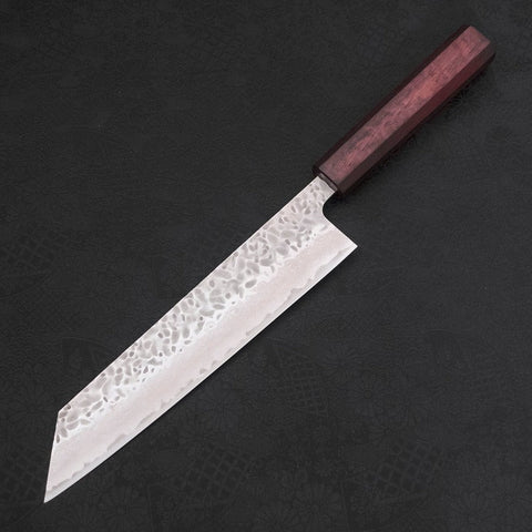 Kiritsuke AUS-10 Tsuchime Damascus Purple Urushi Handle 210mm-[Musashi]-[Japanese-Kitchen-Knives]