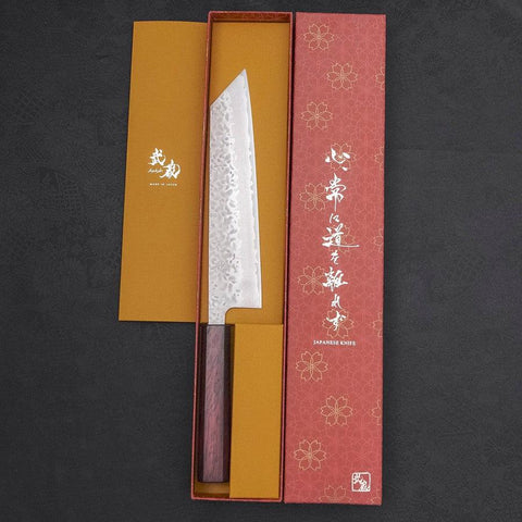Kiritsuke AUS-10 Tsuchime Damascus Purple Urushi Handle 210mm-[Musashi]-[Japanese-Kitchen-Knives]