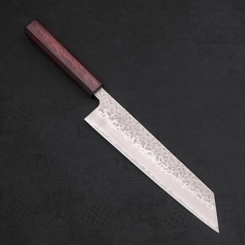 Kiritsuke AUS-10 Tsuchime Damascus Purple Urushi Handle 210mm-[Musashi]-[Japanese-Kitchen-Knives]