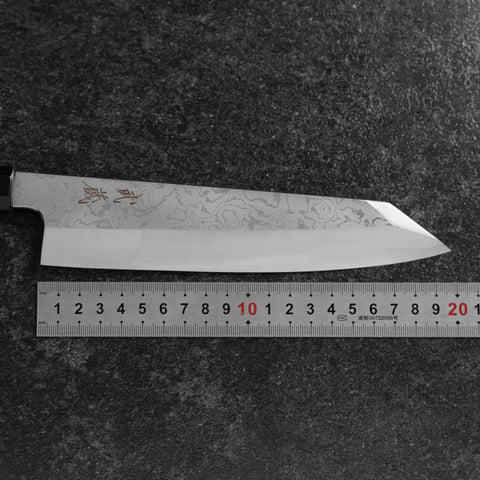 Kiritsuke Blue Steel #1 Suminagashi Buffalo Ebony Handle 200mm (7.9”)-[Musashi]-[Japanese-Kitchen-Knives]