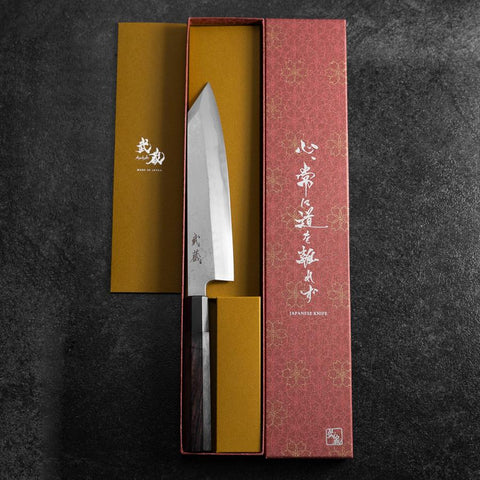Kiritsuke Blue Steel #1 Suminagashi Buffalo Ebony Handle 200mm (7.9”)-[Musashi]-[Japanese-Kitchen-Knives]