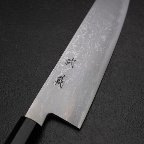 Kiritsuke Blue Steel #2 Damascus Buffalo Ebony Handle 200mm-[Musashi]-[Japanese-Kitchen-Knives]