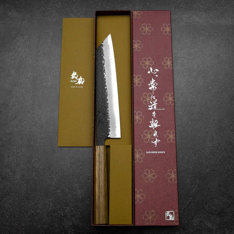 Kiritsuke Blue Super Kurouchi Tsuchime Oak Handle 210mm-[Musashi]-[Japanese-Kitchen-Knives]