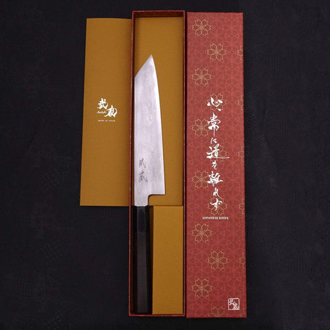 Kiritsuke Blue Steel #1 Suminagashi Buffalo Ebony Handle 200mm-[Musashi]-[Japanese-Kitchen-Knives]