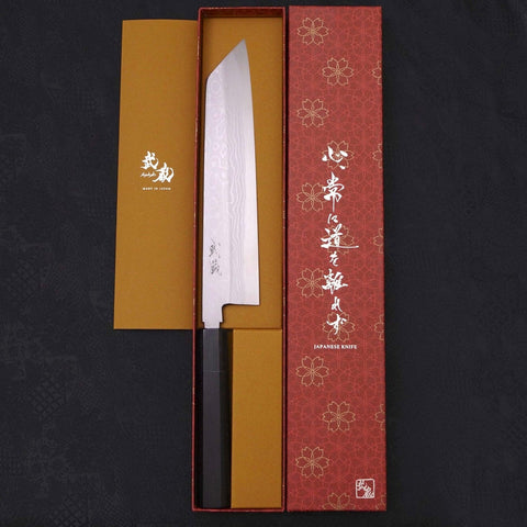 Kiritsuke Blue Steel #2 Suminagashi Buffalo Ebony Handle 240mm-[Musashi]-[Japanese-Kitchen-Knives]