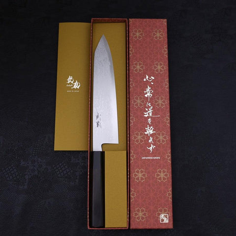 Kiritsuke Blue Steel #2 Suminagashi Buffalo Ebony Handle 240mm-[Musashi]-[Japanese-Kitchen-Knives]