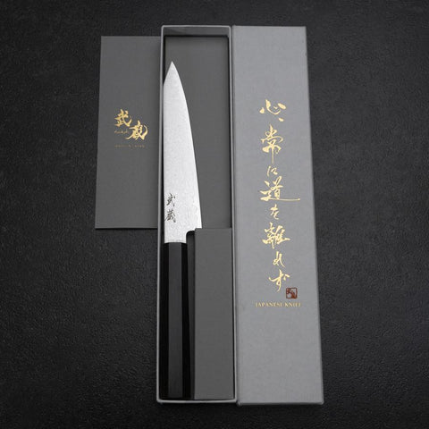 Kiritsuke Petty VG-10 Damascus Ebony Handle 145mm-[Musashi]-[Japanese-Kitchen-Knives]