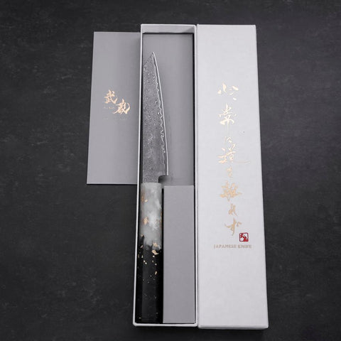 Kiritsuke Petty VG-10 Damascus Ocean White Black Gold Handle 130mm-[Musashi]-[Japanese-Kitchen-Knives]