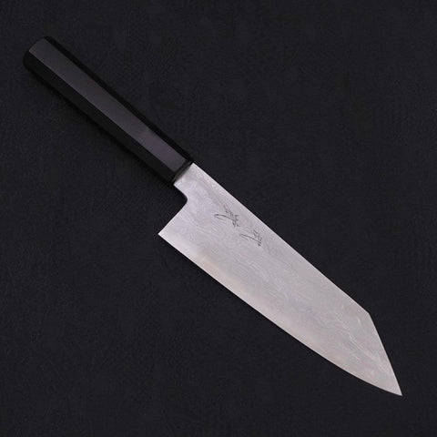 Kiritsuke Santoku Blue Steel #1 Suminagashi Buffalo Ebony Handle 170mm (6.7”)-[Musashi]-[Japanese-Kitchen-Knives]