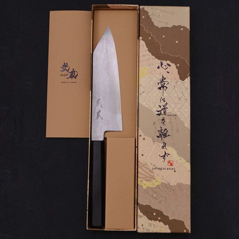 Kiritsuke Santoku Blue Steel #1 Suminagashi Buffalo Ebony Handle 170mm-[Musashi]-[Japanese-Kitchen-Knives]