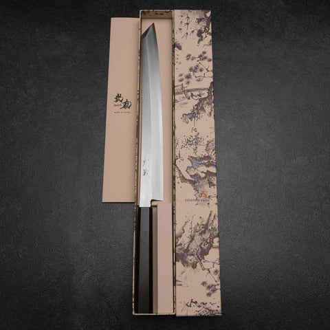 Kiritsuke Yanagiba Silver Steel #3 Kasumi Buffalo Ebony Handle 300mm (Sori)-[Musashi]-[Japanese-Kitchen-Knives]