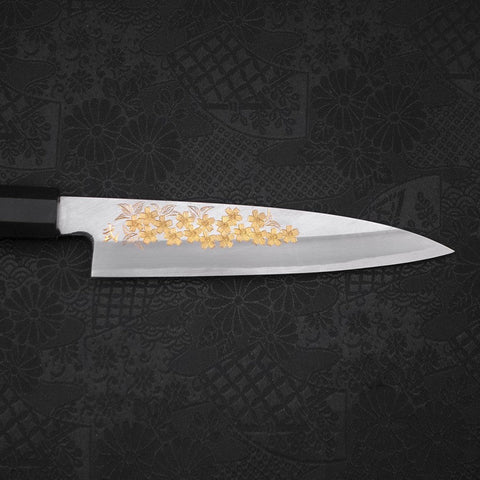 Koyanagi White Steel #2 Kasumi Chokin Sakura Buffalo Ebony Handle 135mm (5.3”)-[Musashi]-[Japanese-Kitchen-Knives]