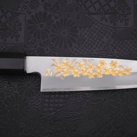 Koyanagi White Steel #2 Kasumi Chokin Sakura Buffalo Ebony Handle 135mm (5.3”)-[Musashi]-[Japanese-Kitchen-Knives]