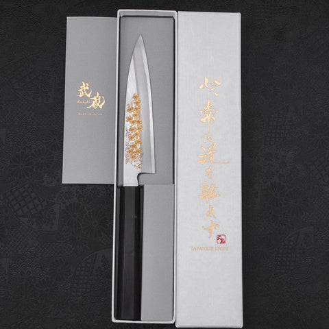 Koyanagi White Steel #2 Kasumi Chokin Sakura Buffalo Ebony Handle 135mm (5.3”)-[Musashi]-[Japanese-Kitchen-Knives]