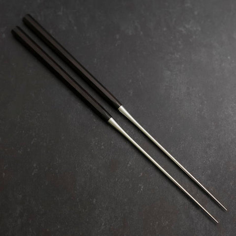 Moribashi Chopsticks Stainless Ebony Handle 150mm with Ebony Sheath and Storage Pouch (5.9”)-[Musashi]-[Japanese-Kitchen-Knives]