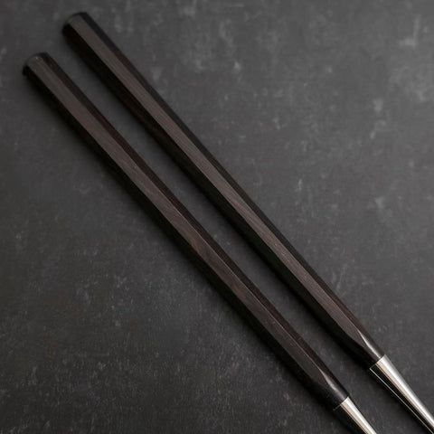 Moribashi Chopsticks Stainless Ebony Handle 150mm with Ebony Sheath and Storage Pouch (5.9”)-[Musashi]-[Japanese-Kitchen-Knives]