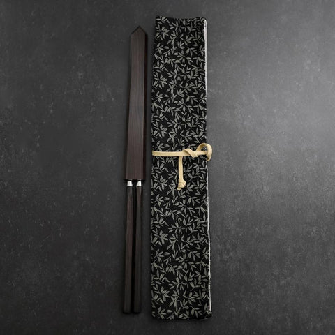 Moribashi Chopsticks Stainless Ebony Handle 150mm with Ebony Sheath and Storage Pouch (5.9”)-[Musashi]-[Japanese-Kitchen-Knives]