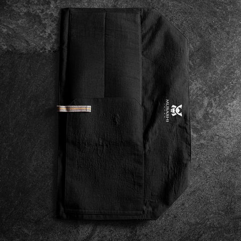 Musashi Japanese Style Kitchen Knife Roll Black Flower 2 Pockets Handmade-[Musashi]-[Japanese-Kitchen-Knives]