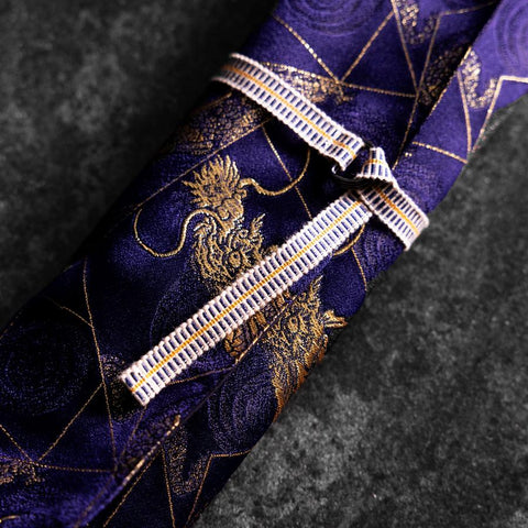 Musashi Japanese Style Kitchen Knife Roll Navy Golden Dragon 2 Pockets Handmade-[Musashi]-[Japanese-Kitchen-Knives]