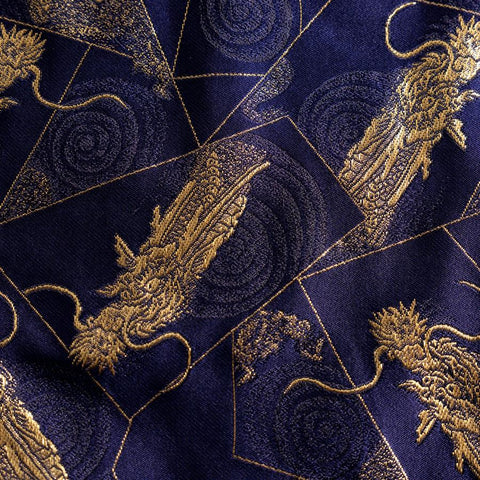 Musashi Japanese Style Kitchen Knife Roll Navy Golden Dragon 4 Pockets Handmade-[Musashi]-[Japanese-Kitchen-Knives]