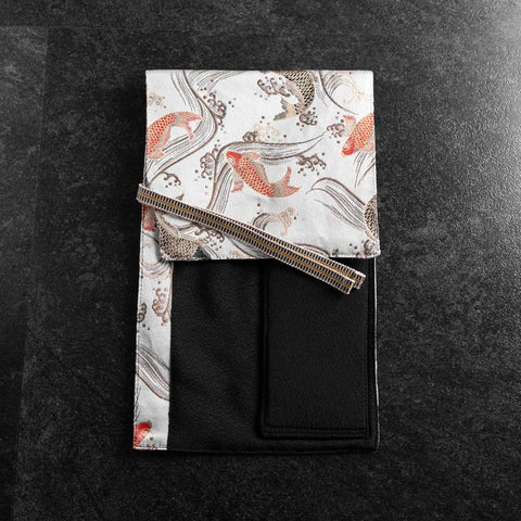 Musashi Japanese Style Kitchen Knife Roll White Koi 1 Pocket Handmade-[Musashi]-[Japanese-Kitchen-Knives]