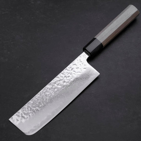 Nakiri AUS-10 Mirror Tsuchime Damascus Buffalo Magnolia Handle 165mm-[Musashi]-[Japanese-Kitchen-Knives]