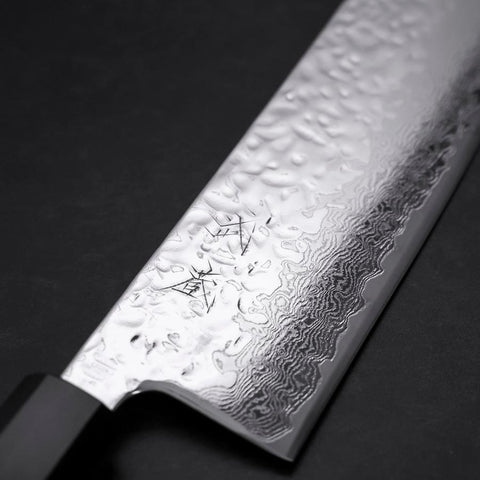 Nakiri AUS-10 Mirror Tsuchime Damascus Buffalo Magnolia Handle 165mm-[Musashi]-[Japanese-Kitchen-Knives]