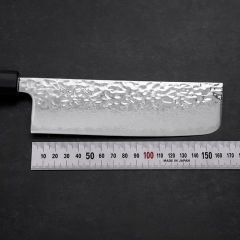Nakiri AUS-10 Mirror Tsuchime Damascus Buffalo Magnolia Handle 165mm-[Musashi]-[Japanese-Kitchen-Knives]