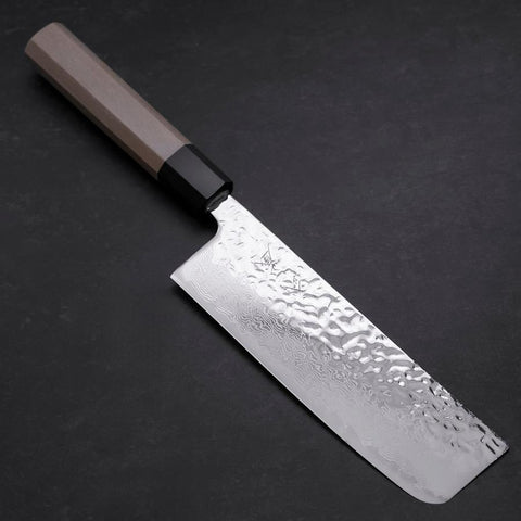 Nakiri AUS-10 Mirror Tsuchime Damascus Buffalo Magnolia Handle 165mm-[Musashi]-[Japanese-Kitchen-Knives]