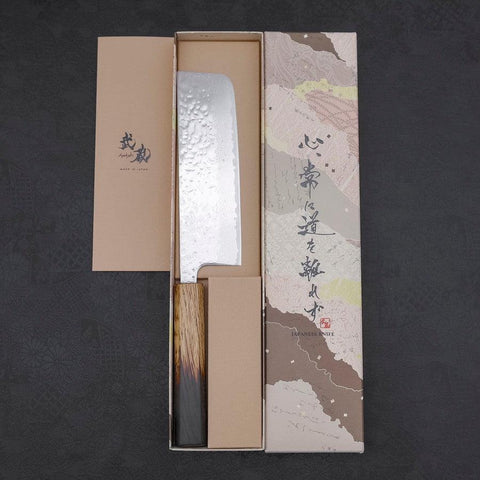 Nakiri AUS-10 Mirror Tsuchime Damascus Yaki Urushi Handle 165mm-[Musashi]-[Japanese-Kitchen-Knives]