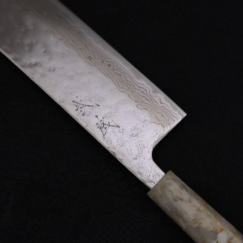 Nakiri AUS-10 Nashiji Damascus Ocean White Blue Handle 165mm-[Musashi]-[Japanese-Kitchen-Knives]