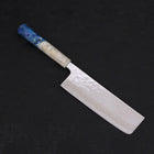 Nakiri AUS-10 Nashiji Damascus Ocean White Blue Handle 165mm-[Musashi]-[Japanese-Kitchen-Knives]