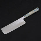 Nakiri AUS-10 Nashiji Damascus Ocean White Mix Handle 165mm-[Musashi]-[Japanese-Kitchen-Knives]